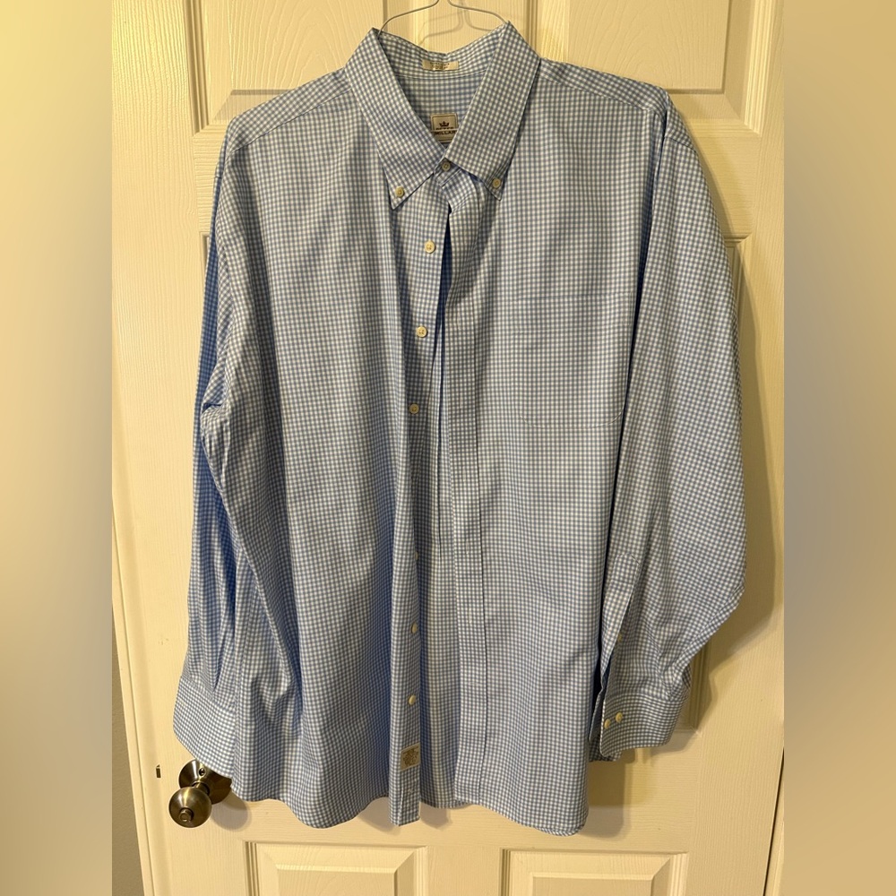 Peter Millar Button Down Shirt, Light Blue/White Gingham, XL, EUC